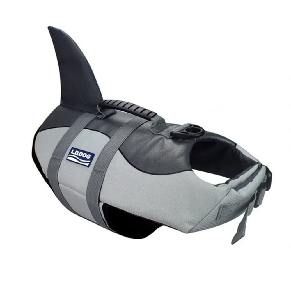 Never used! Gray Dog Life Jacket with Shark Fin